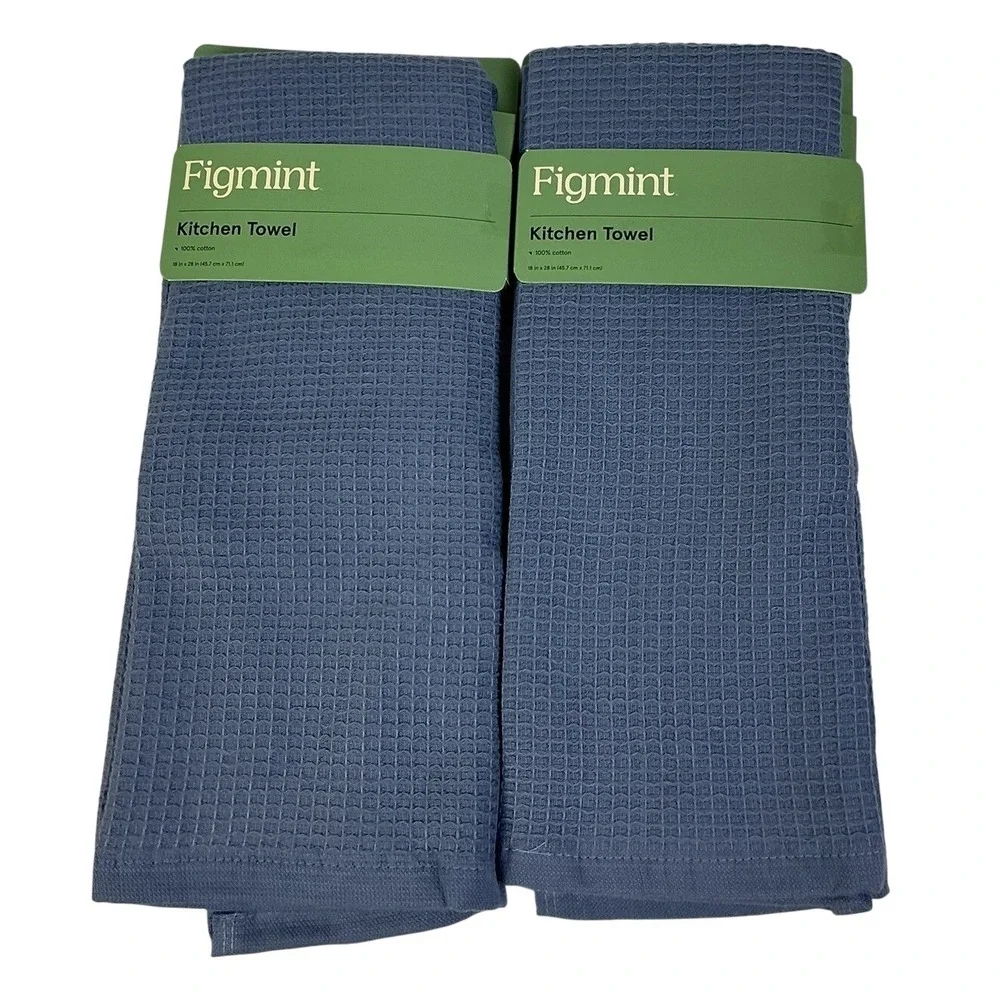 Figmint Kitchen Towels Waffle Weave Blue Set of 2 18x28 100%‎ Cotton